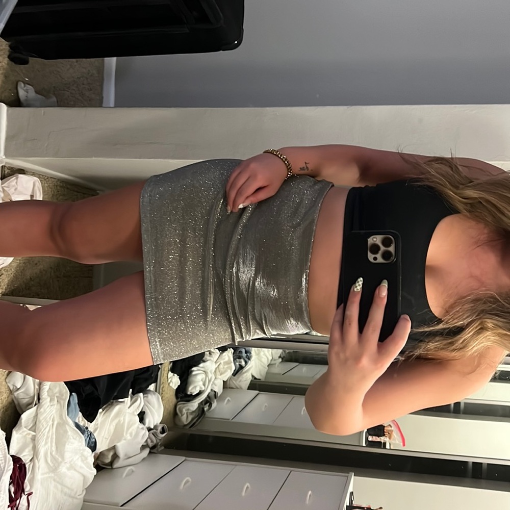 Silver mini skirt